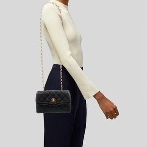 CHANEL Satin CC Quilted Flap Bag